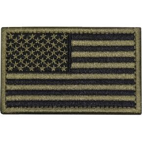 USA Flag Patch Embroidered American Flag Tactical Patch Hook and Loop Fastener Backing Emblem (Black+Army Green)