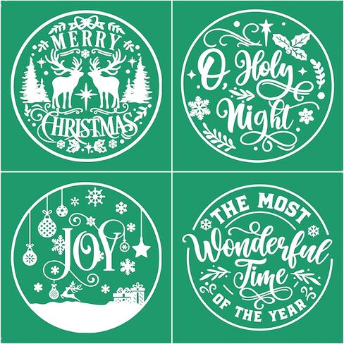 JAJADO Self Adhesive Christmas Silk Screen Stencils 9 Pcs, Winter Holiday Xmas Screen Print Transfers Chalk Mesh Stencils for Painting on Wood, Fabric, Glass, Pillow, Card, DIY Christmas Decoratio in Kuwait