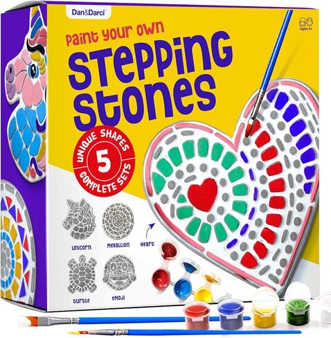 Stepping Stone Painting Kit for Kids - Paint 5 Garden Stones - Arts and Crafts for Boys & Girls Ages 4-12 - Gifts for Kid, Boy, Girl Age 4, 5, 6, 7, 8, 9, 10 + Year Old - Birthday Craft Gift Ideas in Kuwait