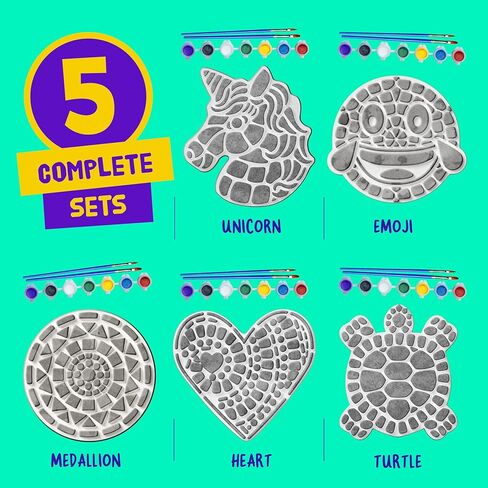 Stepping Stone Painting Kit for Kids - Paint 5 Garden Stones - Arts and Crafts for Boys & Girls Ages 4-12 - Gifts for Kid, Boy, Girl Age 4, 5, 6, 7, 8, 9, 10 + Year Old - Birthday Craft Gift Ideas in Kuwait