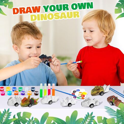 12 Pack Dinosaur Car Toys for Kids- Glow in the Dark DIY Dinosaurs Painting Kits,Pull Back Cars Toys for Boys Toddlers Girls, Arts and Crafts for Kids Ages 6-8, Ideal Christmas Birthday Gifts for Kids in Kuwait