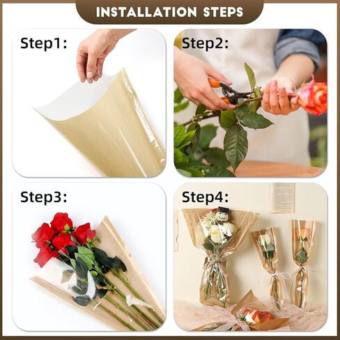 100 قطعة من ورق تغليف باقة الزهور - أكياس زهور كرافت للباقات، أكمام زهور بنية واجهة شفافة لمستلزمات تغليف وترتيب الزهور (15.7 × 13.8 بوصة) in Kuwait