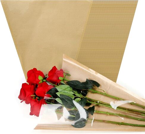 100 قطعة من ورق تغليف باقة الزهور - أكياس زهور كرافت للباقات، أكمام زهور بنية واجهة شفافة لمستلزمات تغليف وترتيب الزهور (15.7 × 13.8 بوصة) in Kuwait