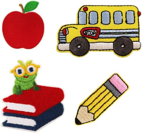 دودة الكتب Apple Pencil School Bus العودة إلى المدرسة مطرزة بالحديد على الرقع in Kuwait