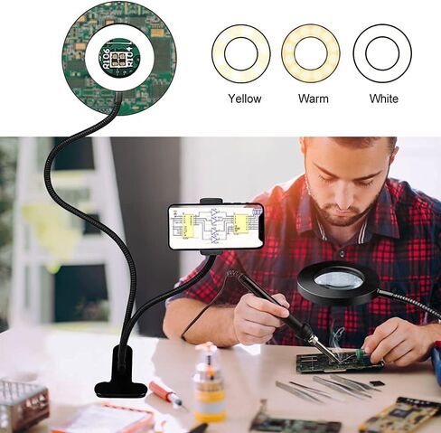 عدسة مكبرة مع ضوء، حلقة ضوء سيلفي مع حامل للهاتف الخلوي، ادوات مكبرة للرسم الماسي خماسي الابعاد، مصباح قراءة بمشبك على ضوء LED، مصباح مكتب بعدسة مكبرة 4 اضعاف in Kuwait