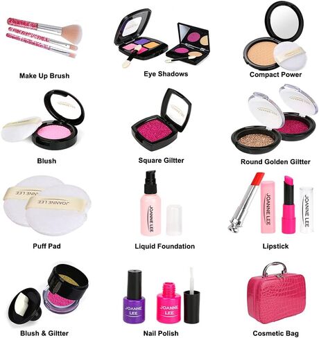 welltop 21 Pcs Kids Makeup Kit for Girls, Girls Play Pretend Makeup Toy Set with Cosmetic Bag, Safe & Non-Toxic, for Kids Play Game Halloween Xmas Birthday Party Age 3+ Year Olds Girls (Not Real) in Kuwait