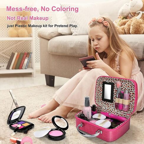 welltop 21 Pcs Kids Makeup Kit for Girls, Girls Play Pretend Makeup Toy Set with Cosmetic Bag, Safe & Non-Toxic, for Kids Play Game Halloween Xmas Birthday Party Age 3+ Year Olds Girls (Not Real) in Kuwait