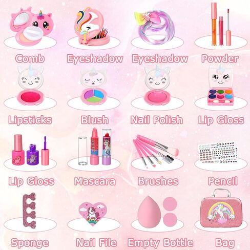 مجموعة مكياج للأطفال للبنات، ألعاب مكياج Teensymic للفتيات، لعبة مكياج الأميرة قابلة للغسل للفتيات من سن 3 إلى 12 عامًا in Kuwait
