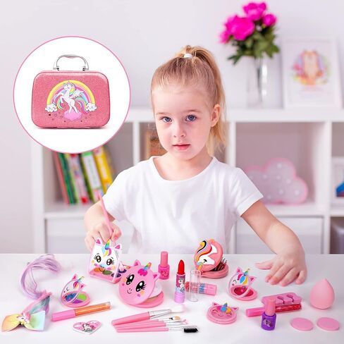مجموعة مكياج للأطفال للبنات، ألعاب مكياج Teensymic للفتيات، لعبة مكياج الأميرة قابلة للغسل للفتيات من سن 3 إلى 12 عامًا in Kuwait