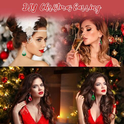 12 Pair Christmas Earring Mold Resin Silicone with Earring Hooks and Jump Ring Earring Casting Mold for Christmas Tree Elk Snowflake Resin Earring Keychains Epoxy Craft Xmas DIY Jewelry Making Kit in Saudi Arabia