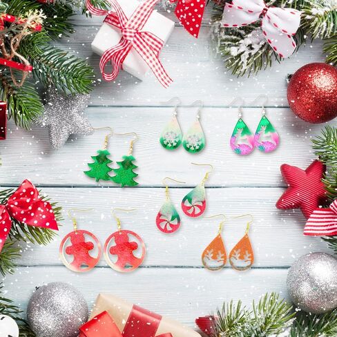 12 Pair Christmas Earring Mold Resin Silicone with Earring Hooks and Jump Ring Earring Casting Mold for Christmas Tree Elk Snowflake Resin Earring Keychains Epoxy Craft Xmas DIY Jewelry Making Kit in Saudi Arabia