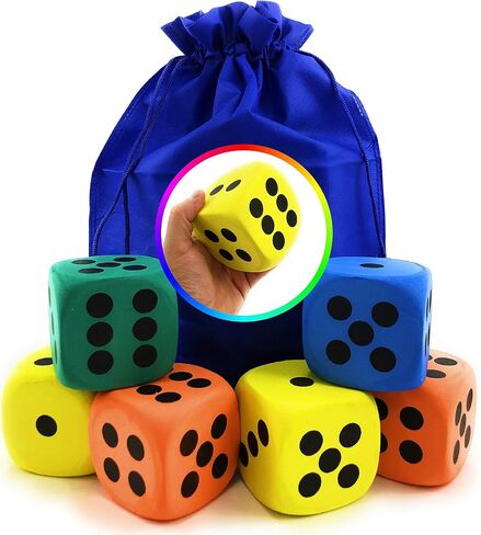 Deluxe Giant 3.15" EVA Foam Dice (Pack of 6) with Bonus Matty's Toy Stop Storage Bag in Saudi Arabia
