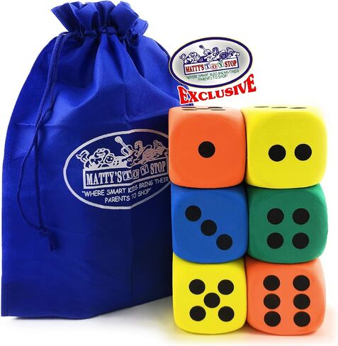 Deluxe Giant 3.15" EVA Foam Dice (Pack of 6) with Bonus Matty's Toy Stop Storage Bag in Saudi Arabia