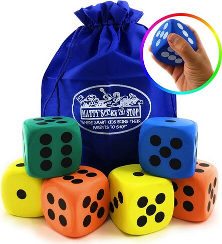 Deluxe Giant 3.15" EVA Foam Dice (Pack of 6) with Bonus Matty's Toy Stop Storage Bag in Saudi Arabia