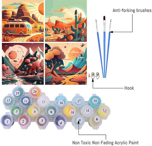 4 Pack Paint by Number for Adults, Painting by Numbers Kits for Adults Beginner, Paint Kits,Canvas Gifts,Arts Crafts for Home Decor（8 * 8） in Kuwait