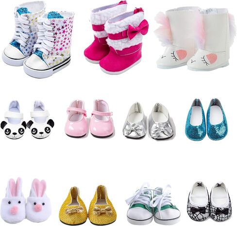 9 ازواج من احذية الدمى تناسب اكسسوارات الدمى الامريكية مقاس 18 انش، احصل 100% على 3 ازواج من احذية الدمى in Kuwait