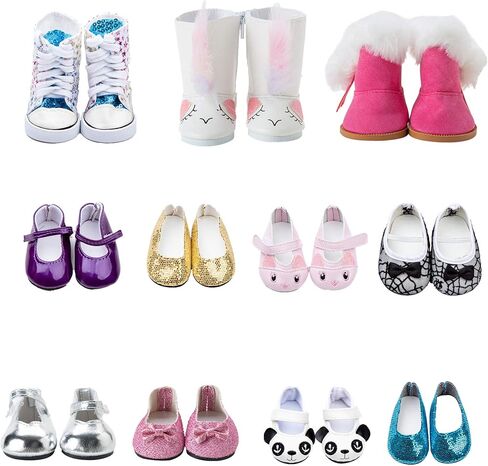 9 ازواج من احذية الدمى تناسب اكسسوارات الدمى الامريكية مقاس 18 انش، احصل 100% على 3 ازواج من احذية الدمى in Kuwait