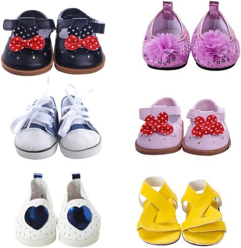 9 ازواج من احذية الدمى تناسب اكسسوارات الدمى الامريكية مقاس 18 انش، احصل 100% على 3 ازواج من احذية الدمى in Kuwait