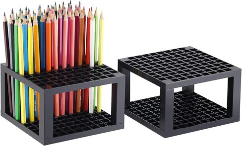 CAXXA 2 PACK 96 Hole Art Plastic Pencil & Brush Holder Desk Stand Organizer Holder for Pens, Paint Brushes, Colored Pencils, Markers (2 Pack) in Kuwait