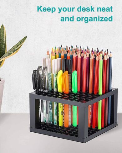 96 Hole Pencil & Brush Holders, 2 Pack Multi Bin Plastic Desk Stand Organizer Holding Rack for Pens, Paint Brushes, Colored Pencils, Gel Pens, Markers and Modeling Tools, Storage & Organizing Crate in Kuwait
