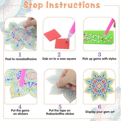 CrazyJan 6 قطع مجموعات طلاء ماسي لصائدي الشمس، ملصقات نافذة من الزجاج الملون، إكسسوارات فنية ماسية ذاتية الصنع للبالغين والأطفال، هدايا فنية للفتيات والنساء والأطفال in Kuwait