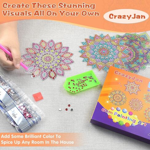 CrazyJan 6 قطع مجموعات طلاء ماسي لصائدي الشمس، ملصقات نافذة من الزجاج الملون، إكسسوارات فنية ماسية ذاتية الصنع للبالغين والأطفال، هدايا فنية للفتيات والنساء والأطفال in Kuwait