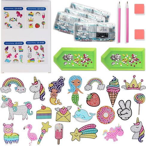 NICOWARM 27PCS 5D Big Diamond Painting Sticker Kits for Kids and Adult Beginners, DIY Creative Unicorn Diamond Art and Crafts Sticker, Diamond Painting Sticker for Kid in Kuwait