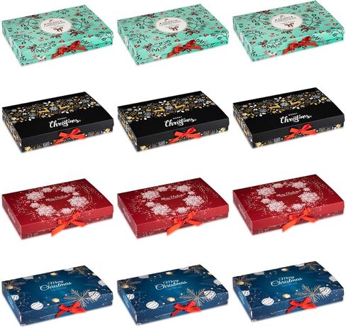 علب هدايا عيد الميلاد من ARTLYMERS مع أغطية، 12 عبوة من صناديق هدايا القمصان وصناديق هدايا عيد الميلاد ذات شريط أحمر للملابس لتغليف الهدايا in Kuwait