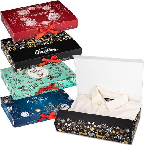 علب هدايا عيد الميلاد من ARTLYMERS مع أغطية، 12 عبوة من صناديق هدايا القمصان وصناديق هدايا عيد الميلاد ذات شريط أحمر للملابس لتغليف الهدايا in Kuwait