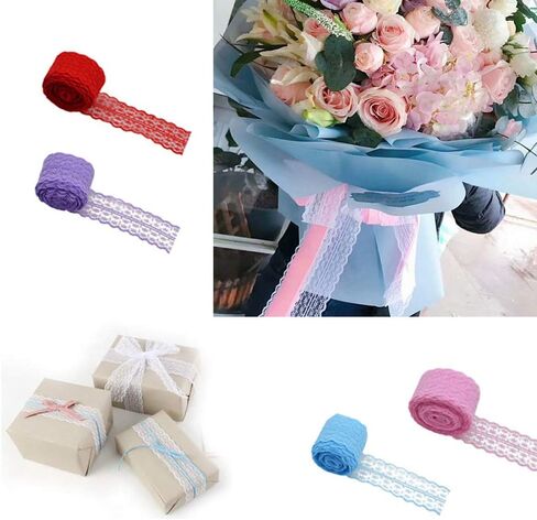 ATRBB 25 ياردة 1-3/4 بوصة شريط من الدانتيل بعرض 1-3/4 بوصة، شريط من نسيج الدانتيل الملون بنمط الأزهار لتغليف الهدايا وديكورات الزفاف (أزرق سماوي) in Kuwait