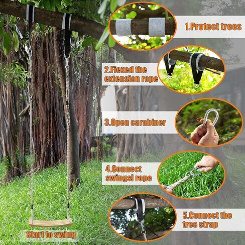 أرجوحة خشبية معلقة من يانجباغا، مقعد أرجوحة خشبية للأطفال مع حبل قنب قابل للتعديل بالإضافة إلى أشرطة شجرة بوصة وخطافين حلقة تسلق للحديقة أو المنزل للأطفال in Kuwait