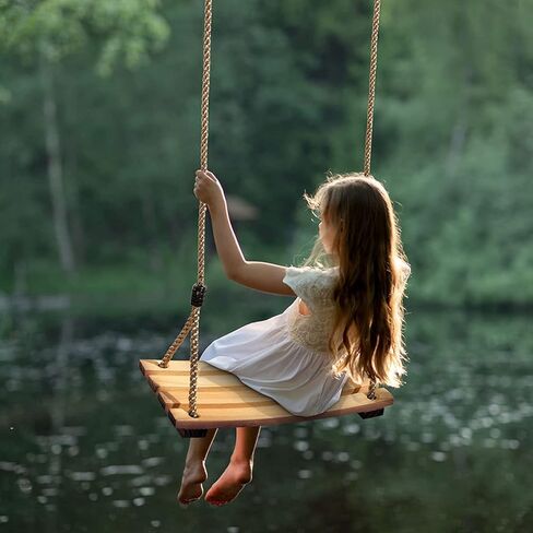 أرجوحة خشبية معلقة من يانجباغا، مقعد أرجوحة خشبية للأطفال مع حبل قنب قابل للتعديل بالإضافة إلى أشرطة شجرة بوصة وخطافين حلقة تسلق للحديقة أو المنزل للأطفال in Kuwait