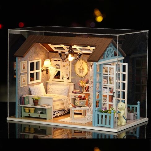 DIY Miniature Dollhouse Kit Realistic Mini 3D Wooden Mini Doll House Room with Furniture LED Lights Christmas Decoration Birthday Gift for Kids Teens Adults (Forest time) in Kuwait
