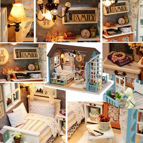 DIY Miniature Dollhouse Kit Realistic Mini 3D Wooden Mini Doll House Room with Furniture LED Lights Christmas Decoration Birthday Gift for Kids Teens Adults (Forest time) in Kuwait
