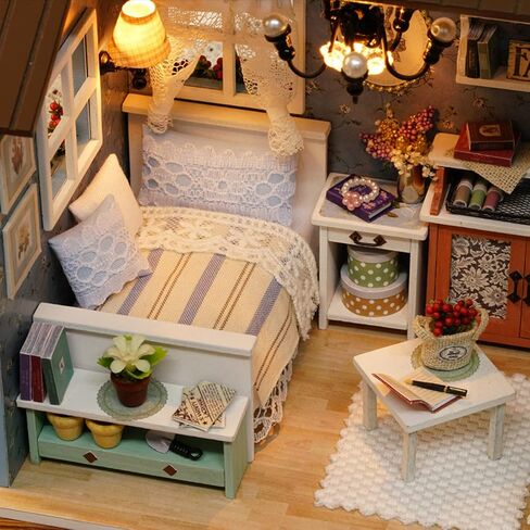 DIY Miniature Dollhouse Kit Realistic Mini 3D Wooden Mini Doll House Room with Furniture LED Lights Christmas Decoration Birthday Gift for Kids Teens Adults (Forest time) in Kuwait