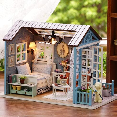 DIY Miniature Dollhouse Kit Realistic Mini 3D Wooden Mini Doll House Room with Furniture LED Lights Christmas Decoration Birthday Gift for Kids Teens Adults (Forest time) in Kuwait