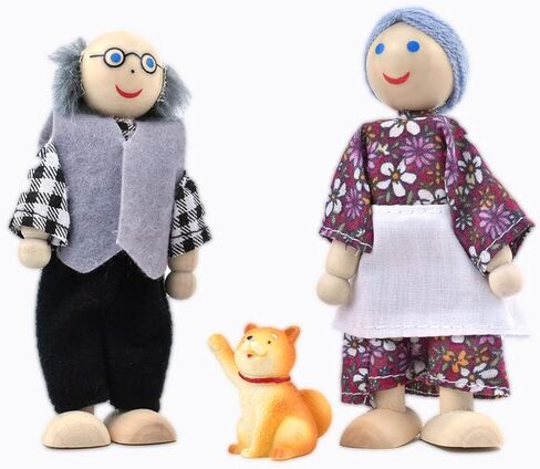 Jzszera Wooden Dollhouse People، عائلة دمى بيت الدمية مقاس 2-4 بوصات مع حيوانين أليفين (الكلب والقط) in Kuwait