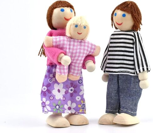 Jzszera Wooden Dollhouse People، عائلة دمى بيت الدمية مقاس 2-4 بوصات مع حيوانين أليفين (الكلب والقط) in Kuwait