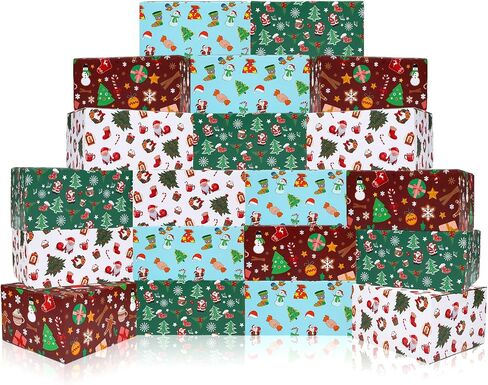 Cholemy 20 Pack Christmas Shipping Boxes Christmas Gift Boxes Decorative 4 Designs Empty Recyclable Cardboard Xmas Mix Pattern Christmas Box for Wrapping Holiday Present Small Business(8 x 6 x 4 In) in Kuwait