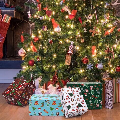 Cholemy 20 Pack Christmas Shipping Boxes Christmas Gift Boxes Decorative 4 Designs Empty Recyclable Cardboard Xmas Mix Pattern Christmas Box for Wrapping Holiday Present Small Business(8 x 6 x 4 In) in Kuwait