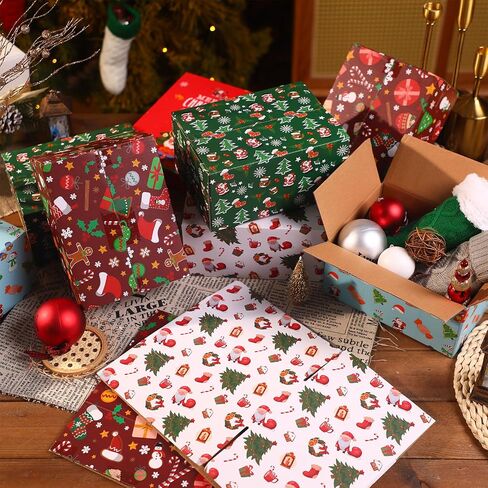 Cholemy 20 Pack Christmas Shipping Boxes Christmas Gift Boxes Decorative 4 Designs Empty Recyclable Cardboard Xmas Mix Pattern Christmas Box for Wrapping Holiday Present Small Business(8 x 6 x 4 In) in Kuwait