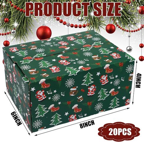 Cholemy 20 Pack Christmas Shipping Boxes Christmas Gift Boxes Decorative 4 Designs Empty Recyclable Cardboard Xmas Mix Pattern Christmas Box for Wrapping Holiday Present Small Business(8 x 6 x 4 In) in Kuwait