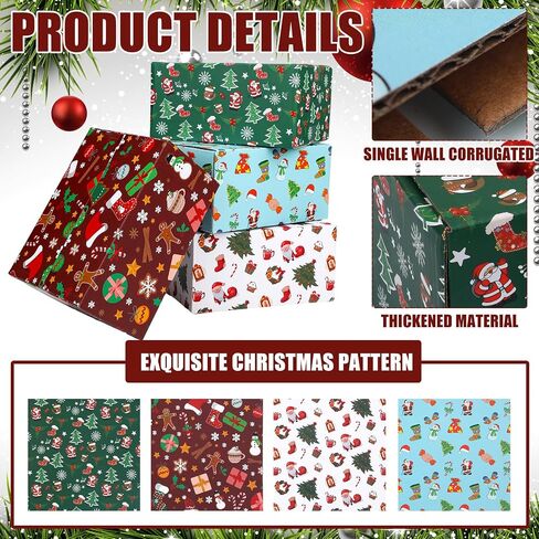 Cholemy 20 Pack Christmas Shipping Boxes Christmas Gift Boxes Decorative 4 Designs Empty Recyclable Cardboard Xmas Mix Pattern Christmas Box for Wrapping Holiday Present Small Business(8 x 6 x 4 In) in Kuwait