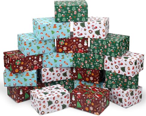 Cholemy 20 Pack Christmas Shipping Boxes Christmas Gift Boxes Decorative 4 Designs Empty Recyclable Cardboard Xmas Mix Pattern Christmas Box for Wrapping Holiday Present Small Business(8 x 6 x 4 In) in Kuwait
