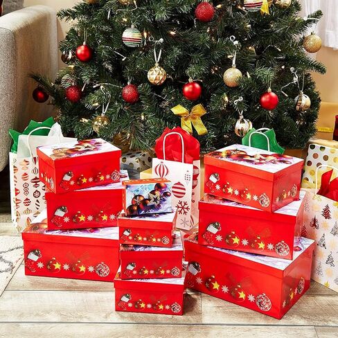 Bright Creations 10 Pack Red Nesting Christmas Gift Boxes with Lids for Presents, Stackable Nested Holiday Gift Wrap (10 Sizes) in Saudi Arabia