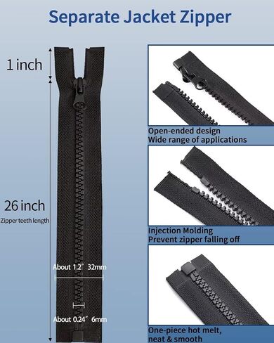 Wavebeexs 27 Inch Jacket Zipper, #5 Zipper for Jacket (3 Piece), Black Plastic Coat Zippers Replacement, Separating Zipper for Coat, Down Jacket, Sweatshirt, Clothes, Parka, and More in Kuwait
