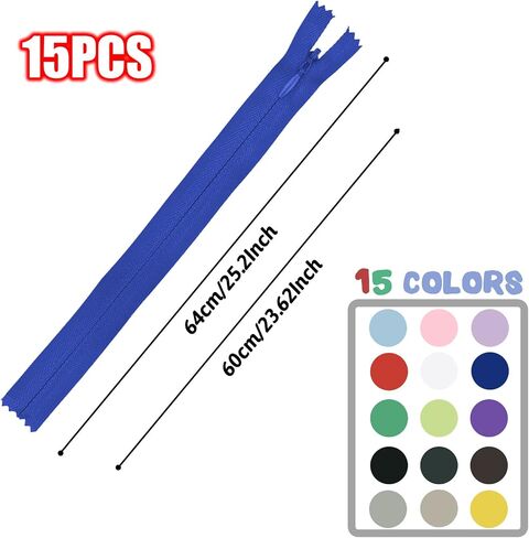Invisible Zippers, DOITEM 30pcs 24 Inch Invisible Multicolor Nylon Coil Zippers for Sewing and Crafts 15 Colors in Saudi Arabia