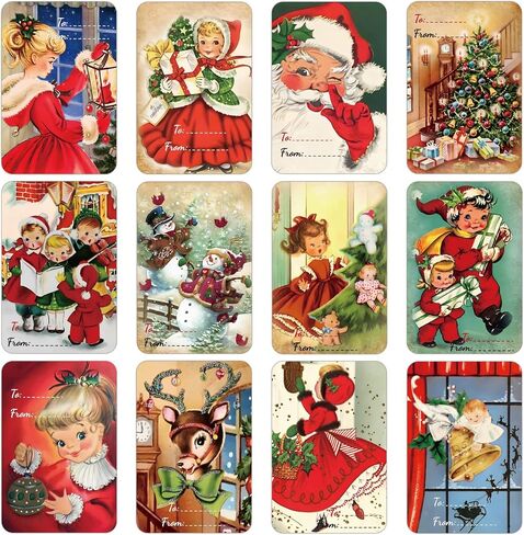 500 PCS Vintage Christmas Gift Tags Stickers Xmas Labels Merry Christmas Decals Claus Name Tag Stickers for Christmas Festival Decorative Presents Labels Decals Wrapping Party Favors Decorations in Saudi Arabia