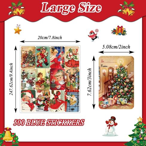 500 PCS Vintage Christmas Gift Tags Stickers Xmas Labels Merry Christmas Decals Claus Name Tag Stickers for Christmas Festival Decorative Presents Labels Decals Wrapping Party Favors Decorations in Saudi Arabia