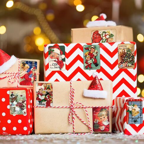 500 PCS Vintage Christmas Gift Tags Stickers Xmas Labels Merry Christmas Decals Claus Name Tag Stickers for Christmas Festival Decorative Presents Labels Decals Wrapping Party Favors Decorations in Saudi Arabia
